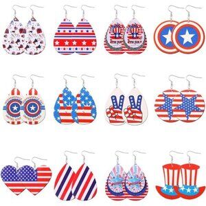 12-Pair Patriotic USA Flag Dangle Earring Set – 4th of July Themed American